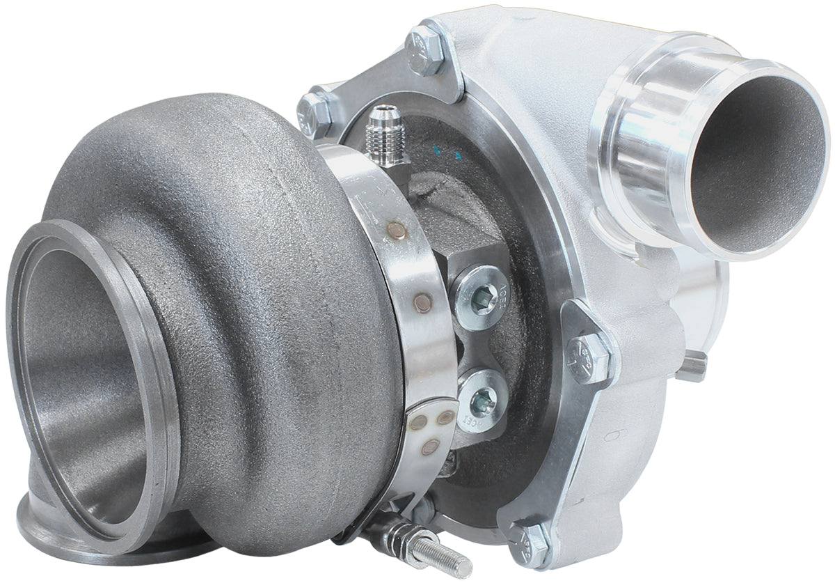 BOOSTED 5449 .72 Reverse Rotation Turbocharger 660HP, Natural Cast Finish   External Wastegate, V-Band Inlet & Exhaust Flanges