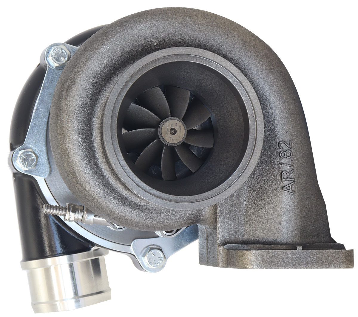 BOOSTED B5455 .83 Turbocharger 660HP, Hi Temp Black Finish   External Wastegate, T3 Inlet Flange, V-Band Exhaust Flange