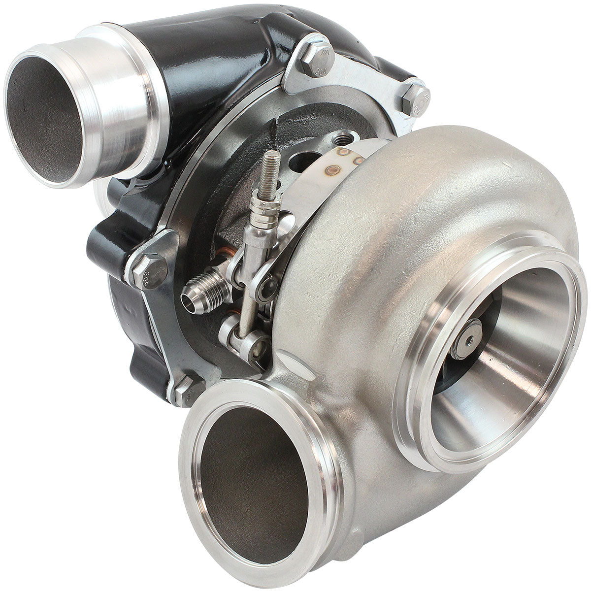 BOOSTED B5455 .63 Turbocharger 660HP, Hi Temp Black Finish   External Wastegate, V-Band Inlet & Exhaust Flanges
