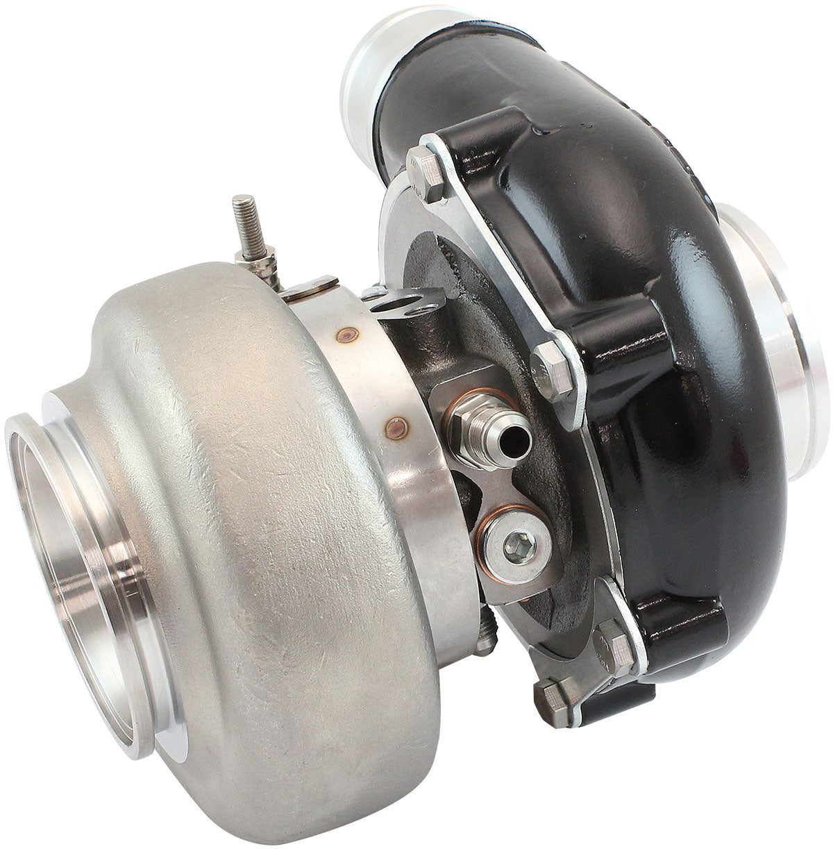 BOOSTED B5455 .63 Turbocharger 660HP, Hi Temp Black Finish   External Wastegate, V-Band Inlet & Exhaust Flanges