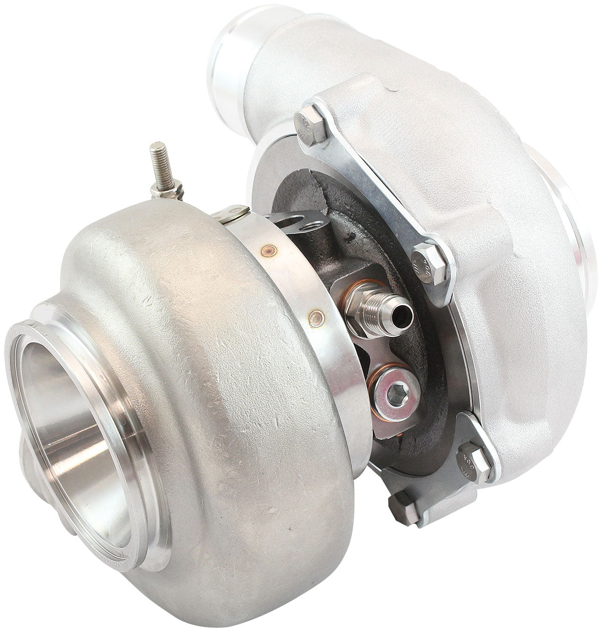 BOOSTED B5455 .63 Turbocharger 660HP, Natural Cast Finish   External Wastegate, V-Band Inlet & Exhaust Flanges
