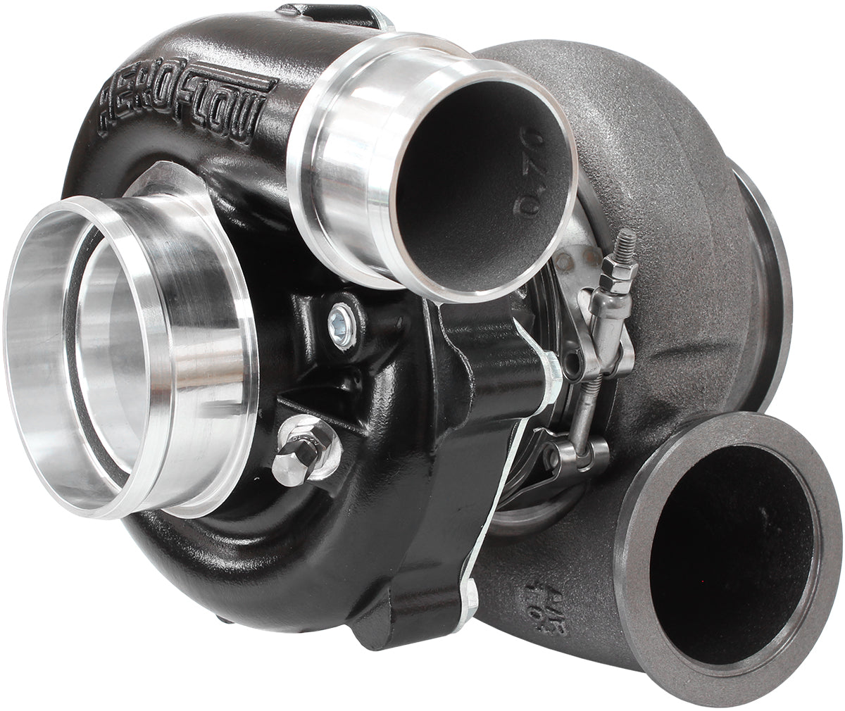 BOOSTED B5455 .83 Turbocharger 660HP, Hi Temp Black Finish   External Wastegate, V-Band Inlet & Exhaust Flanges