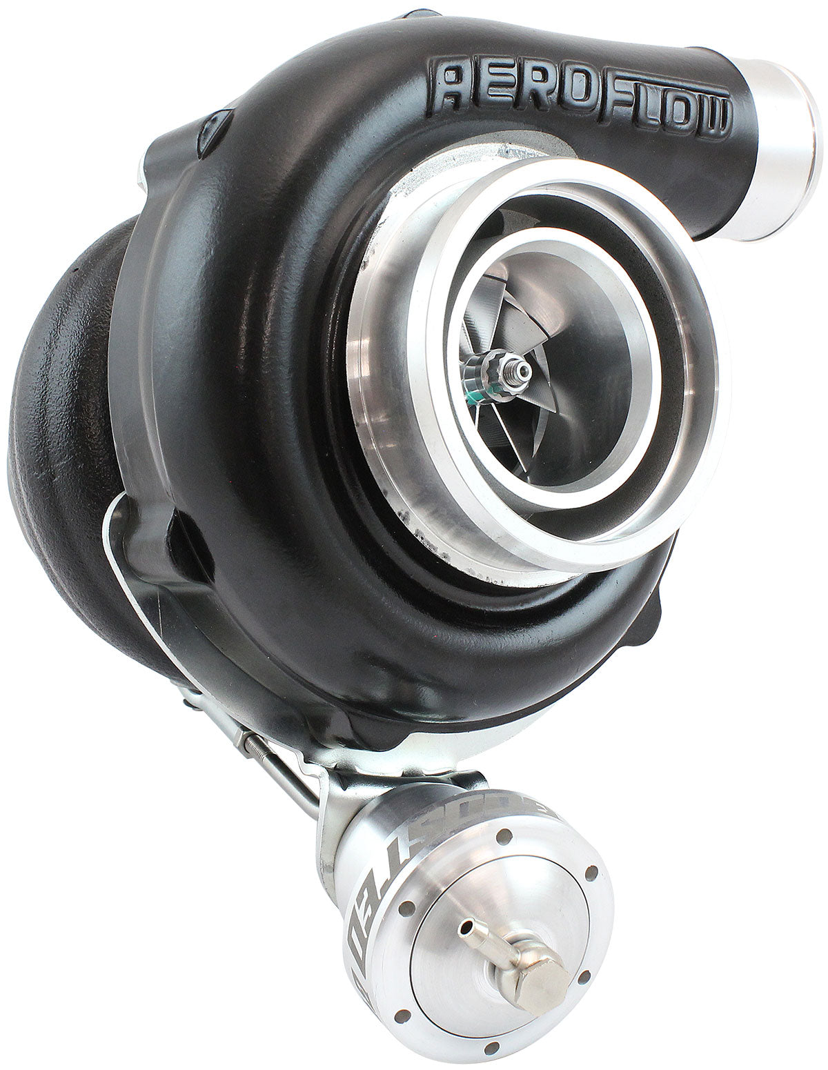 BOOSTED B5855 .92 Turbocharger 770HP, Hi Temp Black Finish   Internal Wastegate, V-Band Inlet & Exhaust Flanges