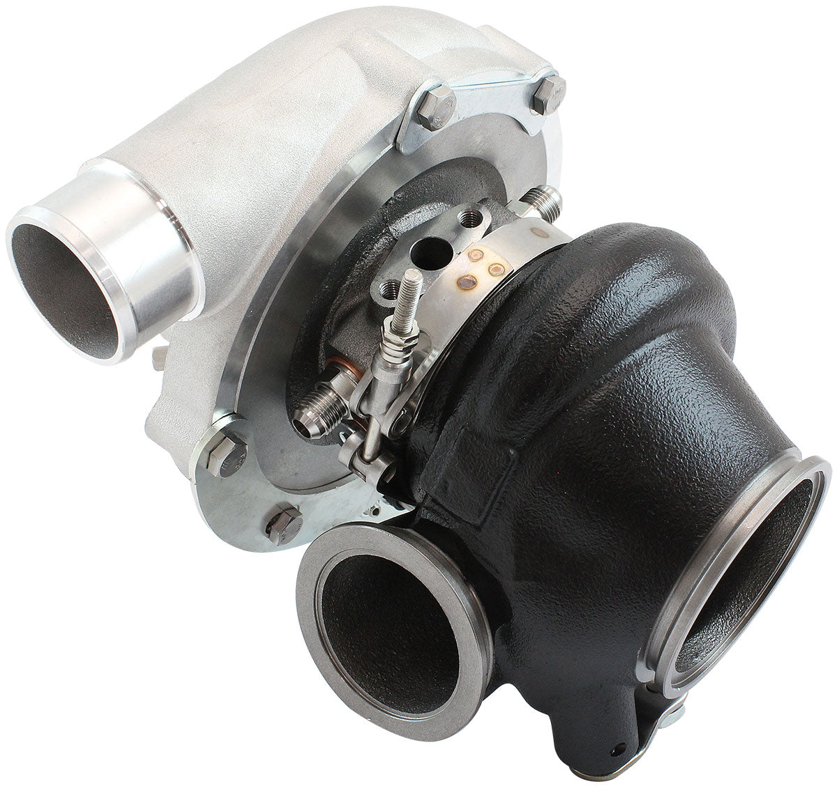 BOOSTED B5855 .92 Turbocharger 770HP, Natural Cast Finish   Internal Wastegate, V-Band Inlet & Exhaust Flanges