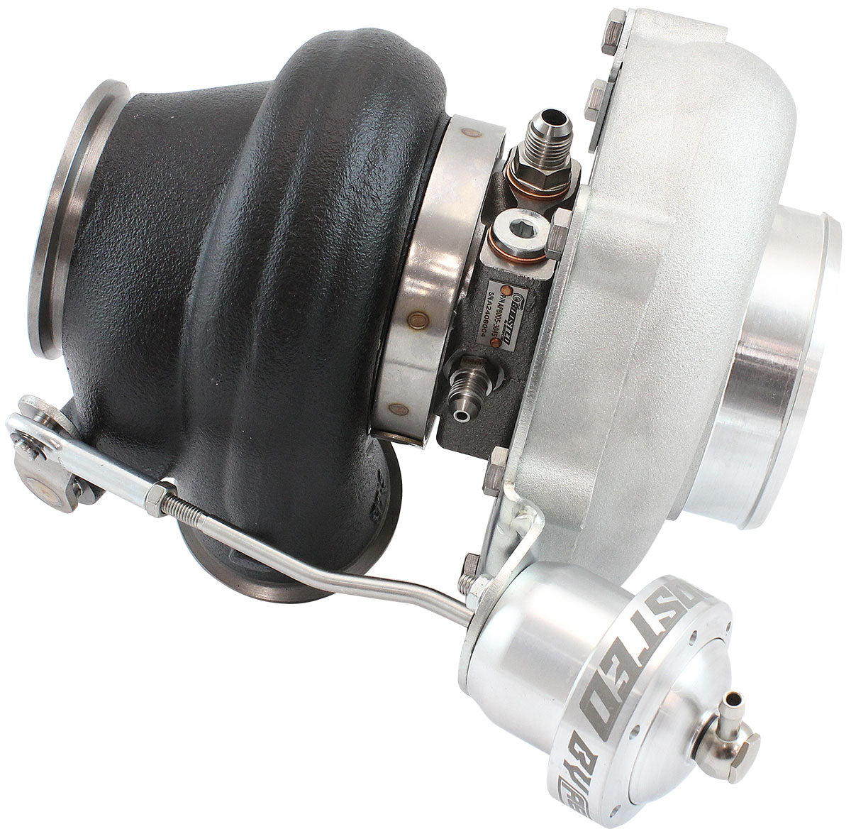 BOOSTED B5855 .92 Turbocharger 770HP, Natural Cast Finish   Internal Wastegate, V-Band Inlet & Exhaust Flanges