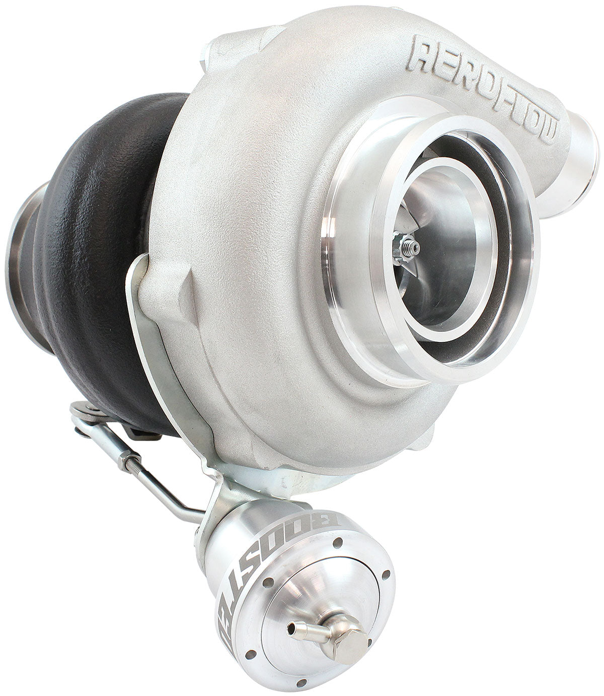 BOOSTED B5855 .92 Turbocharger 770HP, Natural Cast Finish   Internal Wastegate, V-Band Inlet & Exhaust Flanges