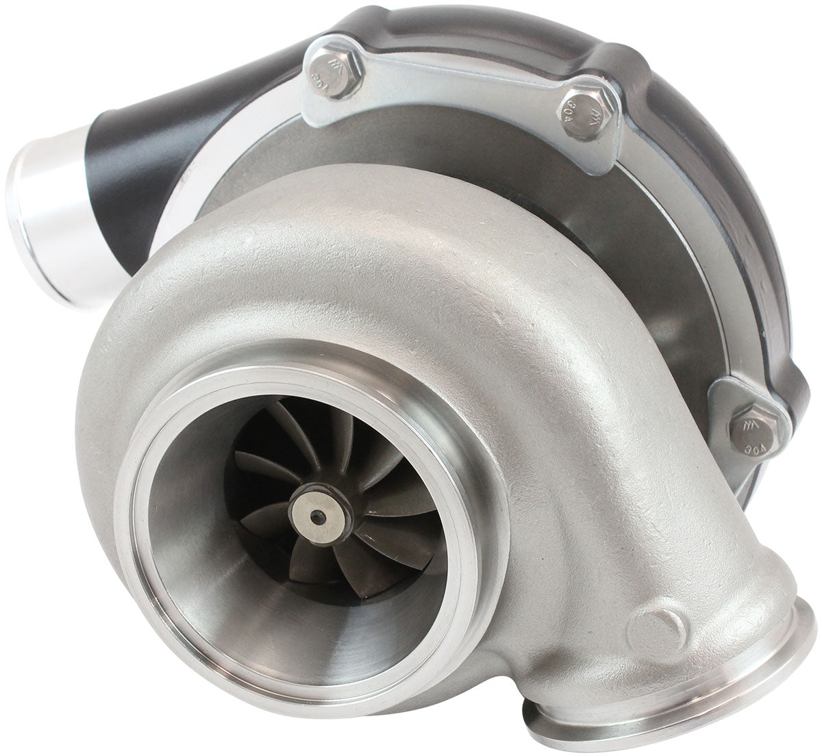 BOOSTED B5855 .61 Turbocharger 770HP, Hi Temp Black Finish   External Wastegate, V-Band Inlet & Exhaust Flanges
