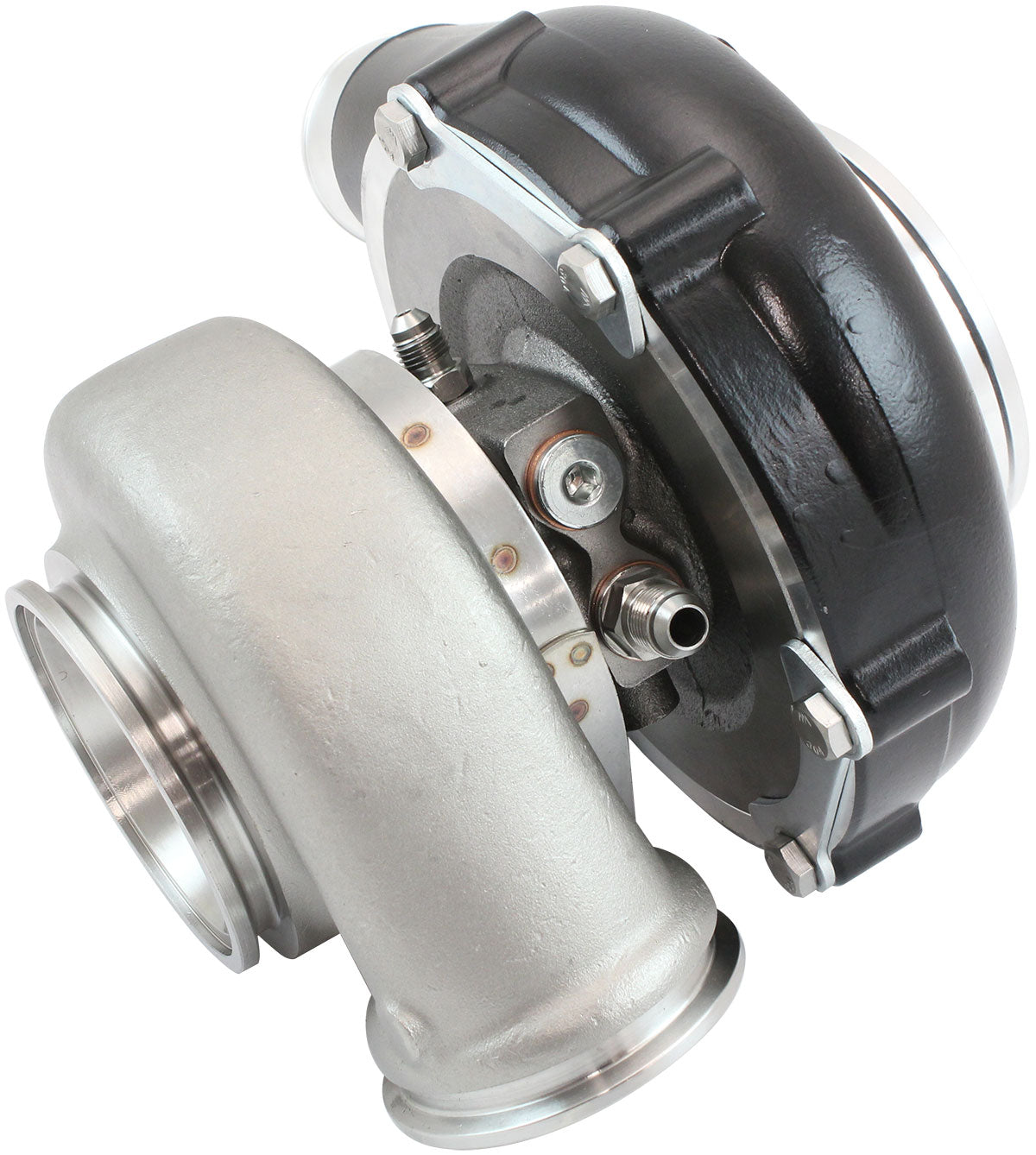BOOSTED B5855 .61 Turbocharger 770HP, Hi Temp Black Finish   External Wastegate, V-Band Inlet & Exhaust Flanges