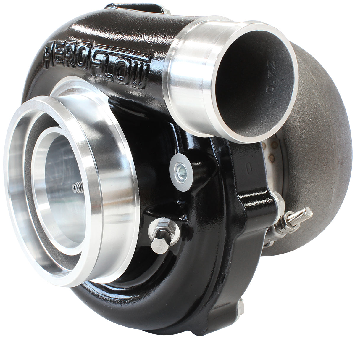 BOOSTED B5855 .83 Turbocharger 770HP, Hi Temp Black Finish   External Wastegate, V-Band Inlet & Exhaust Flanges