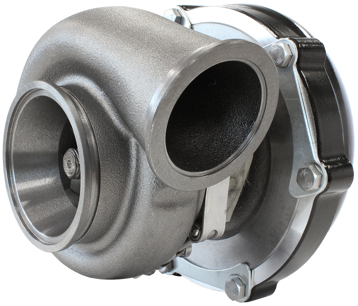 BOOSTED B5855 .83 Turbocharger 770HP, Hi Temp Black Finish   External Wastegate, V-Band Inlet & Exhaust Flanges