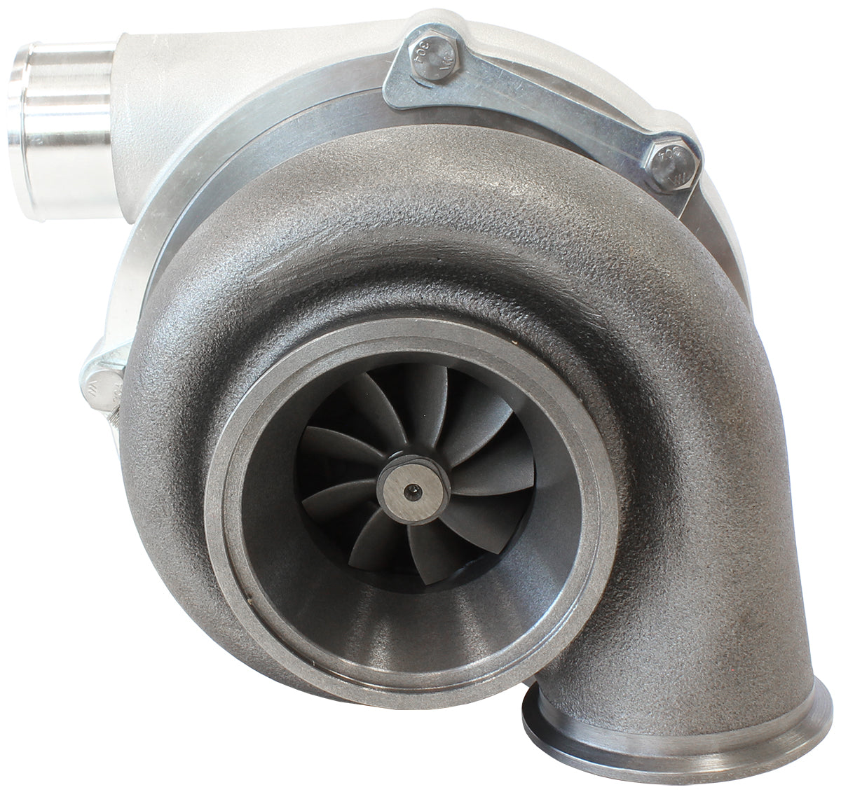 BOOSTED B5855 .83 Turbocharger 770HP, Natural Cast Finish   External Wastegate, V-Band Inlet & Exhaust Flanges