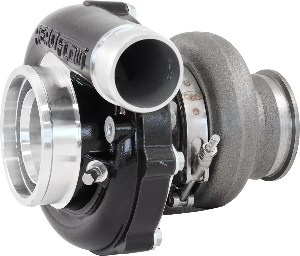 BOOSTED 6255 .63 Turbocharger 900HP, Hi Temp Black Finish   External Wastegate, T3 Inlet Flange, V-Band Exhaust Flange