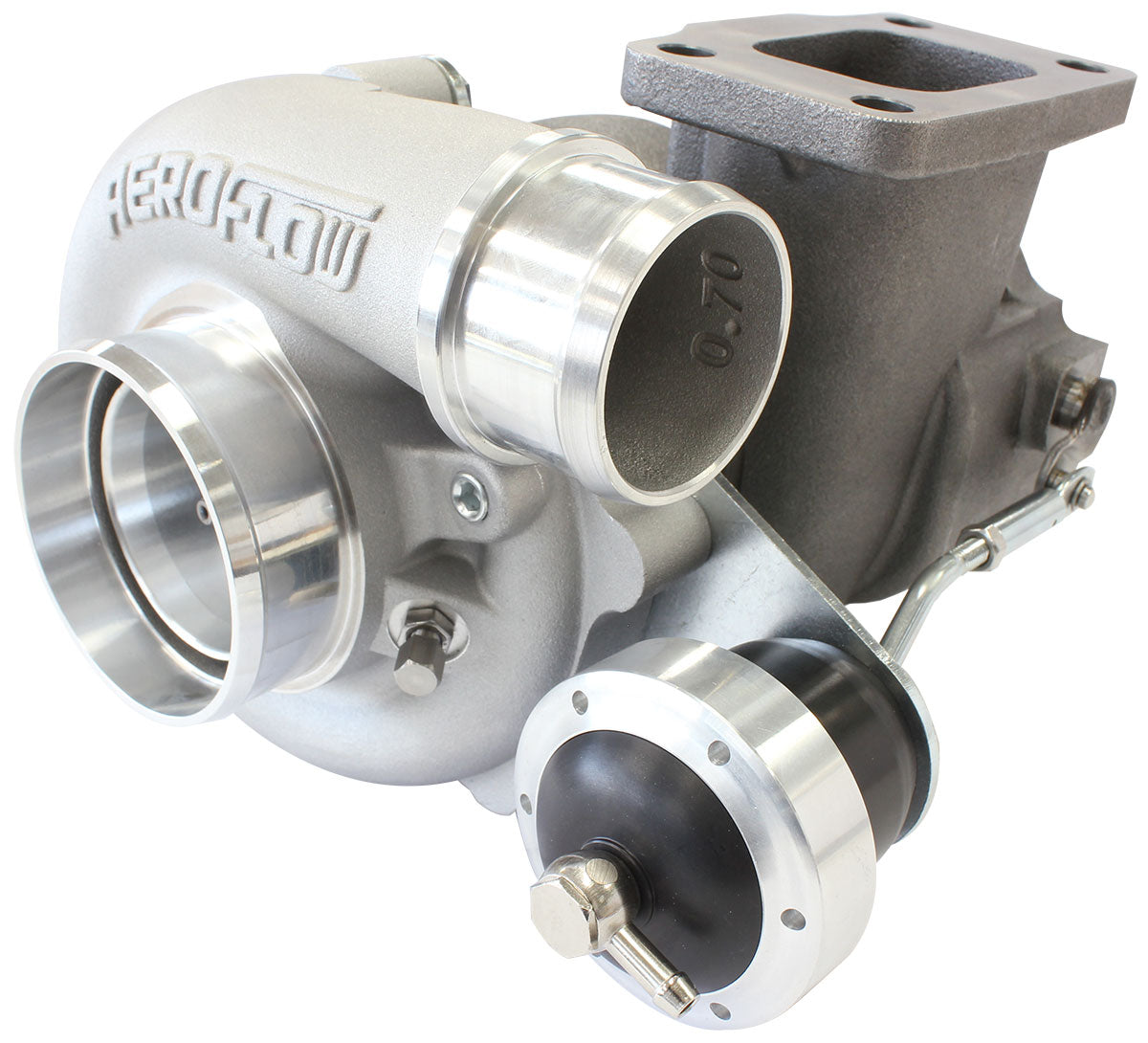 BOOSTED B5455 T3 .83 Internal Wastegate Turbocharger 660HP, Natural Cast Finish   T3 Inlet Flange, Ford 5-Bolt Exhaust Flange