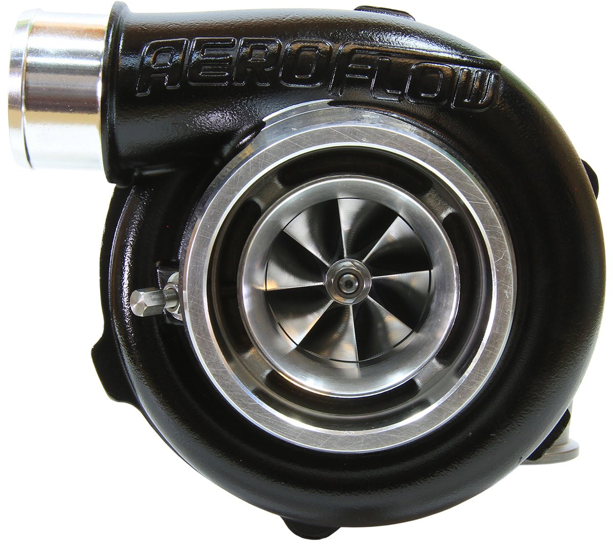 BOOSTED 5455 1.01 Reverse Rotation Turbocharger 650HP, Hi Temp Black Finish   External Wastegate, V-Band Inlet & Exhaust Flanges