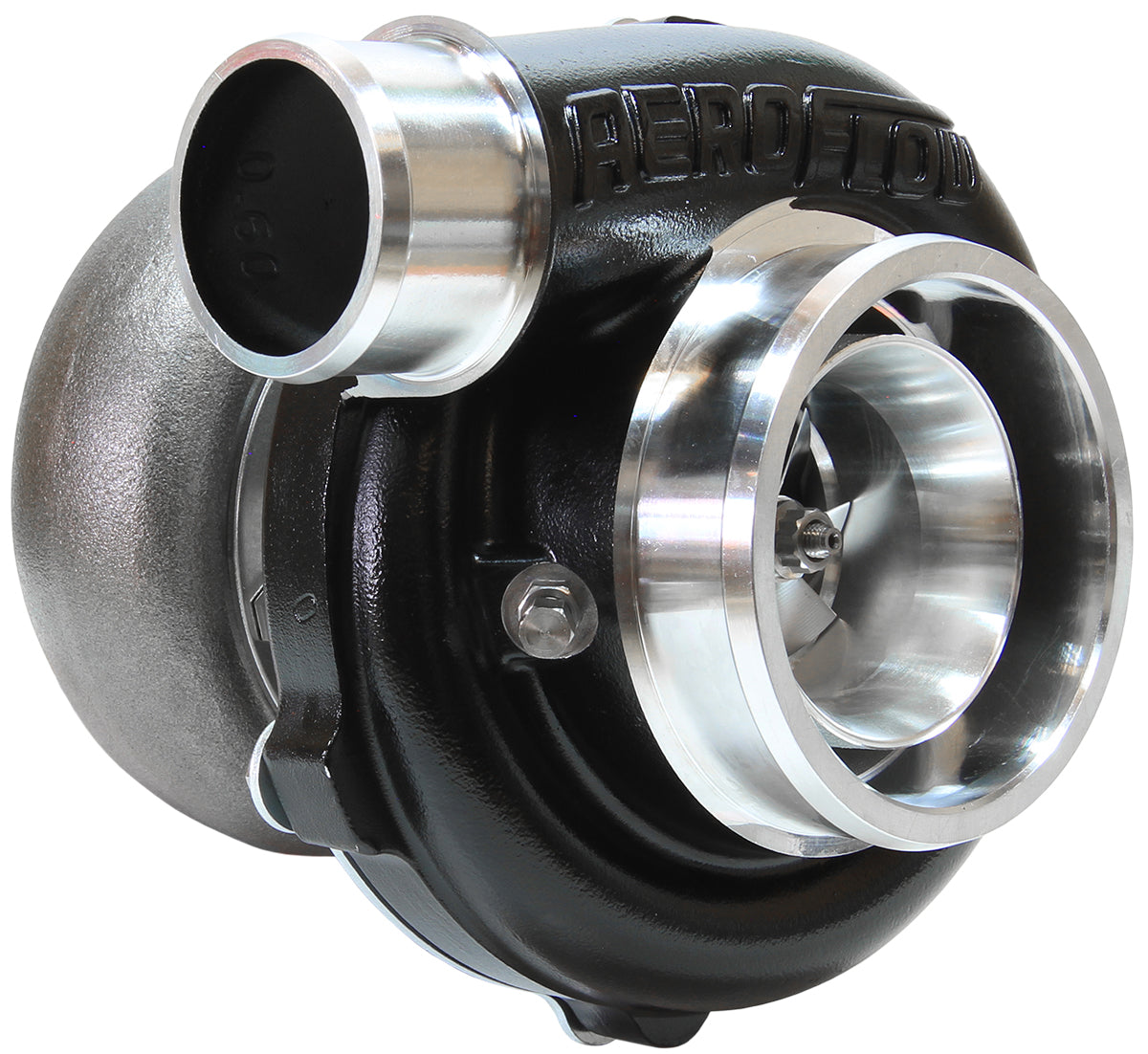 BOOSTED 5455 1.01 Reverse Rotation Turbocharger 650HP, Hi Temp Black Finish   External Wastegate, V-Band Inlet & Exhaust Flanges