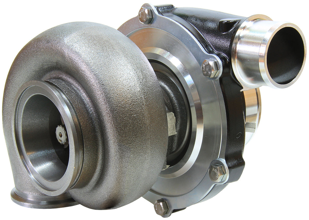 BOOSTED 5455 1.01 Reverse Rotation Turbocharger 650HP, Hi Temp Black Finish   External Wastegate, V-Band Inlet & Exhaust Flanges