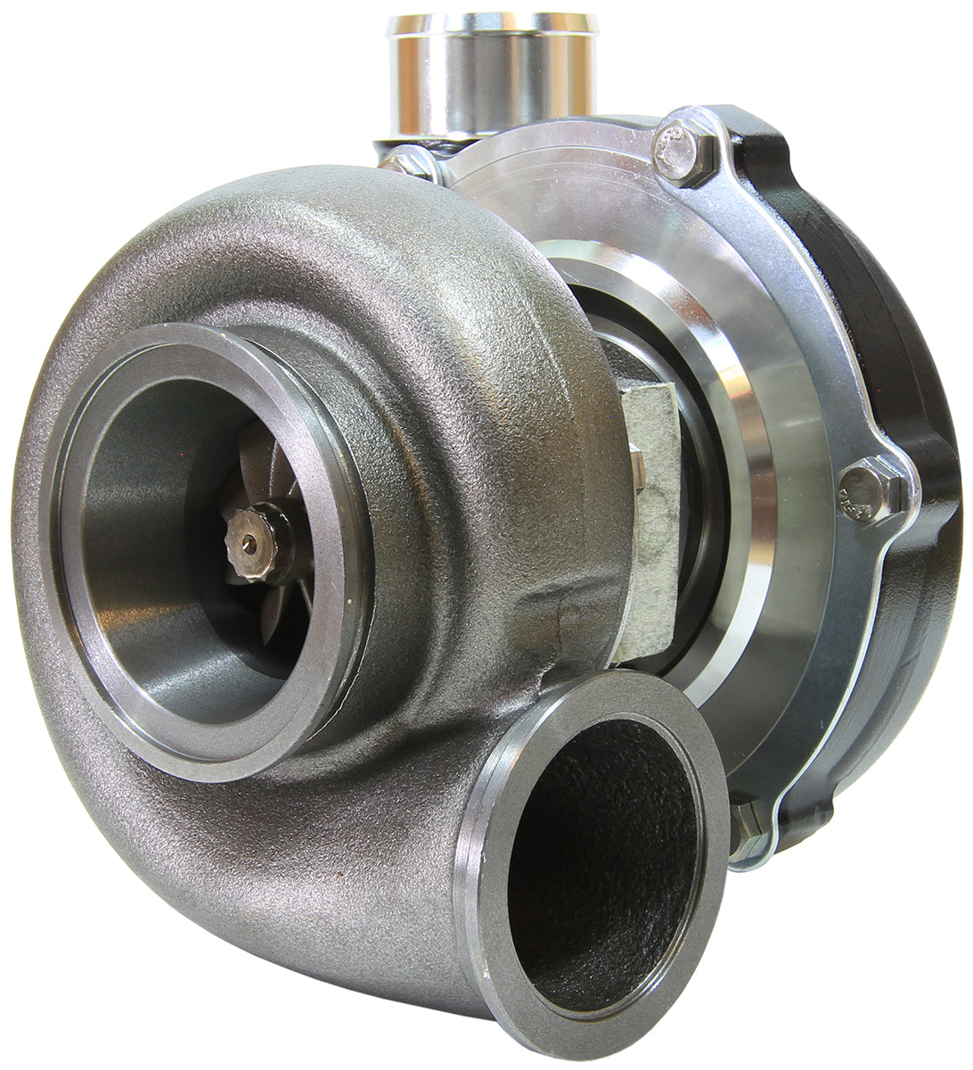 BOOSTED 5455 1.01 Reverse Rotation Turbocharger 650HP, Hi Temp Black Finish   External Wastegate, V-Band Inlet & Exhaust Flanges