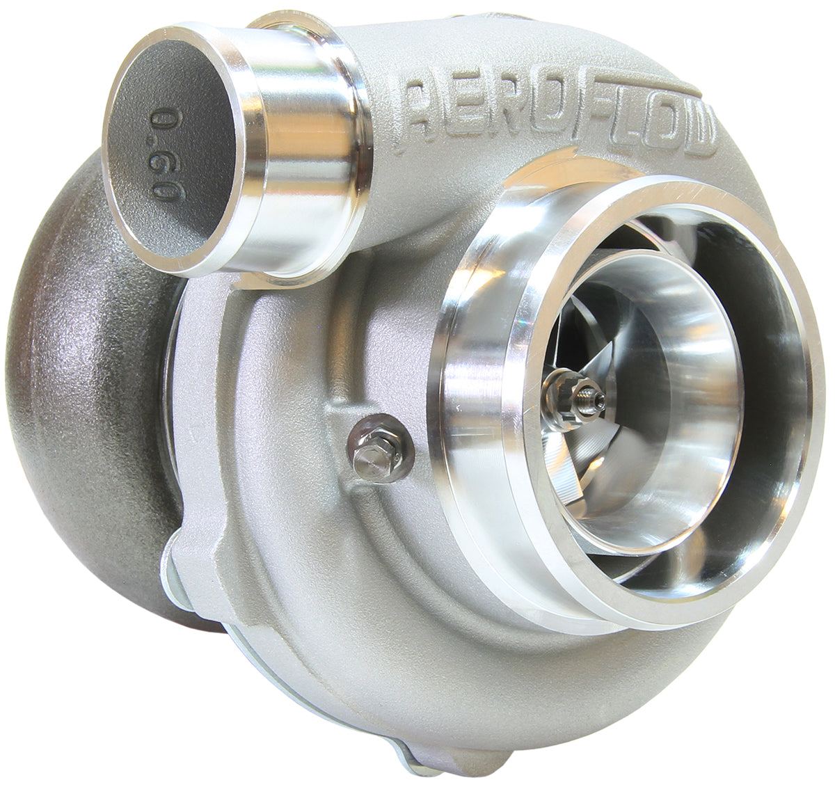 BOOSTED 5455 1.01 Reverse Rotation Turbocharger 650HP, Natural Cast Finish   External Wastegate, V-Band Inlet & Exhaust Flanges