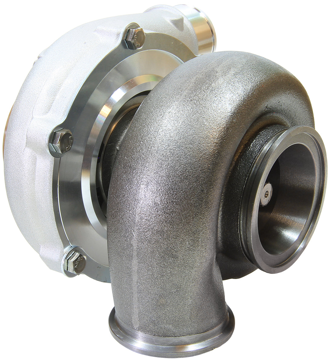 BOOSTED 5455 1.01 Reverse Rotation Turbocharger 650HP, Natural Cast Finish   External Wastegate, V-Band Inlet & Exhaust Flanges