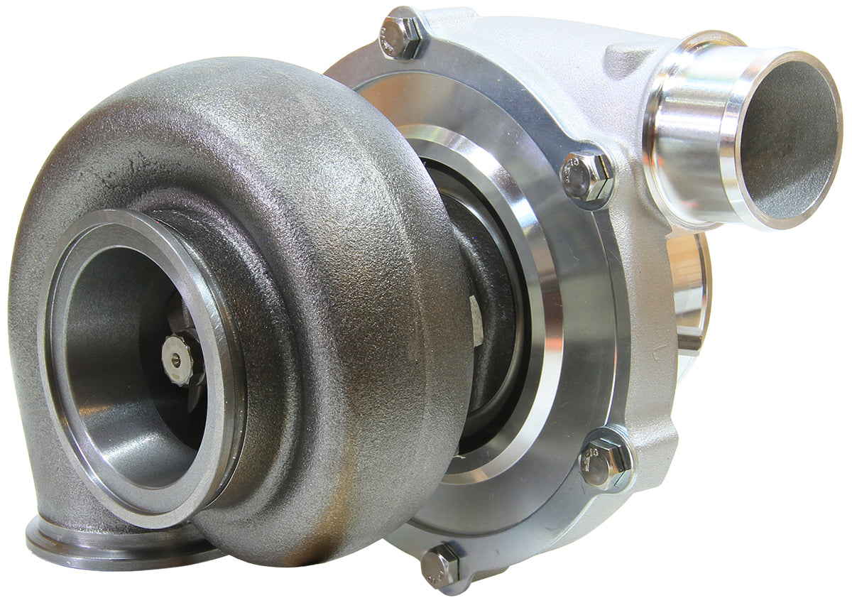BOOSTED 5455 1.01 Reverse Rotation Turbocharger 650HP, Natural Cast Finish   External Wastegate, V-Band Inlet & Exhaust Flanges