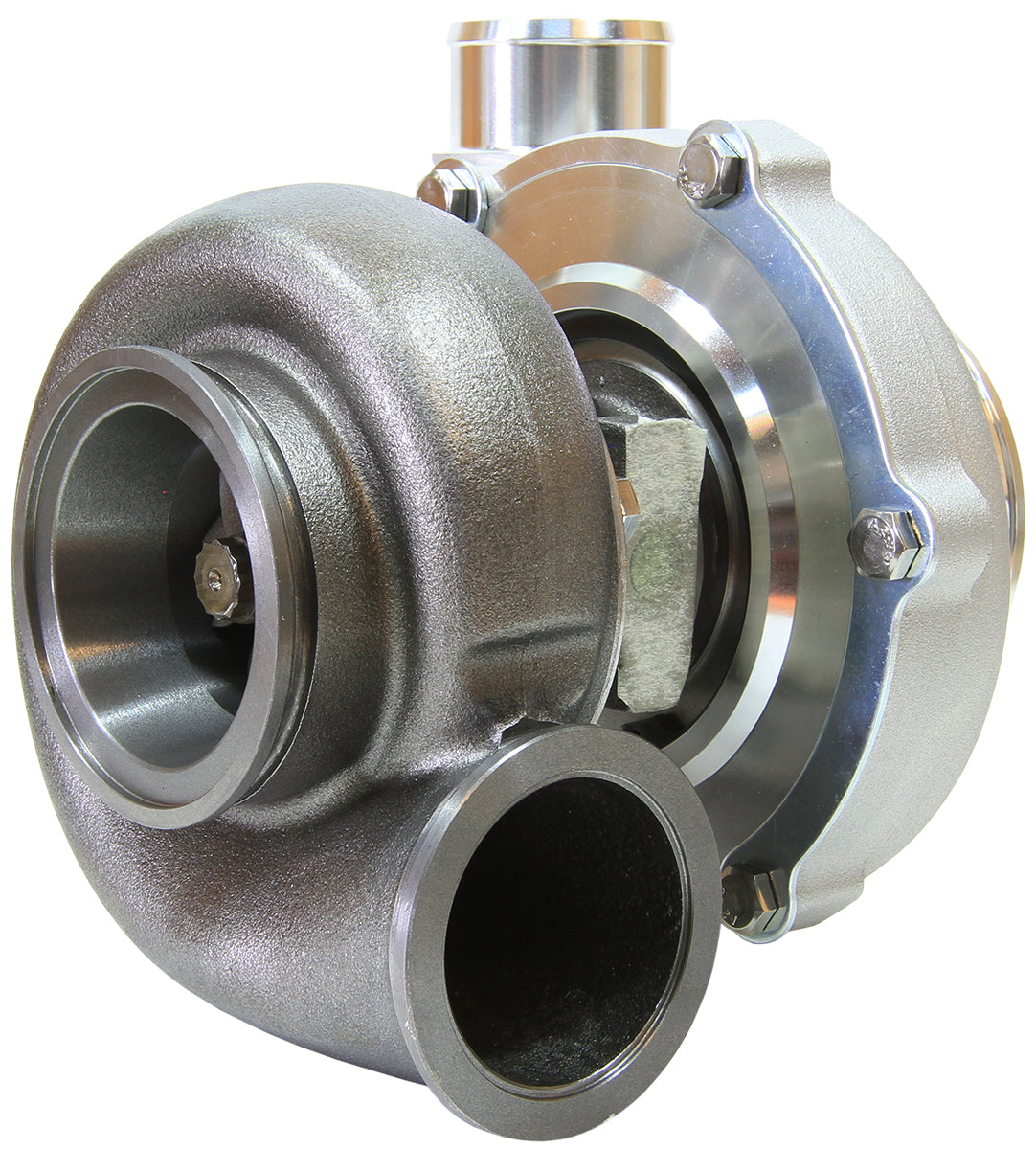BOOSTED 5455 1.01 Reverse Rotation Turbocharger 650HP, Natural Cast Finish   External Wastegate, V-Band Inlet & Exhaust Flanges