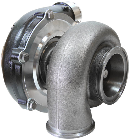 BOOSTED 5855 .83 Reverse Rotation Turbocharger 750HP, Hi Temp Black Finish   External Wastegate, V-Band Inlet & Exhaust Flanges