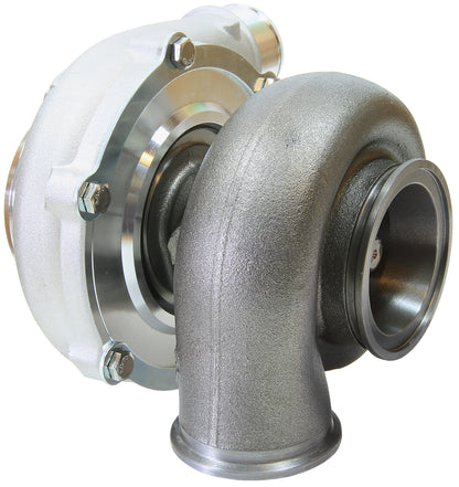 BOOSTED 5855 .83 Reverse Rotation Turbocharger 750HP, Natural Cast Finish   External Wastegate, V-Band Inlet & Exhaust Flanges
