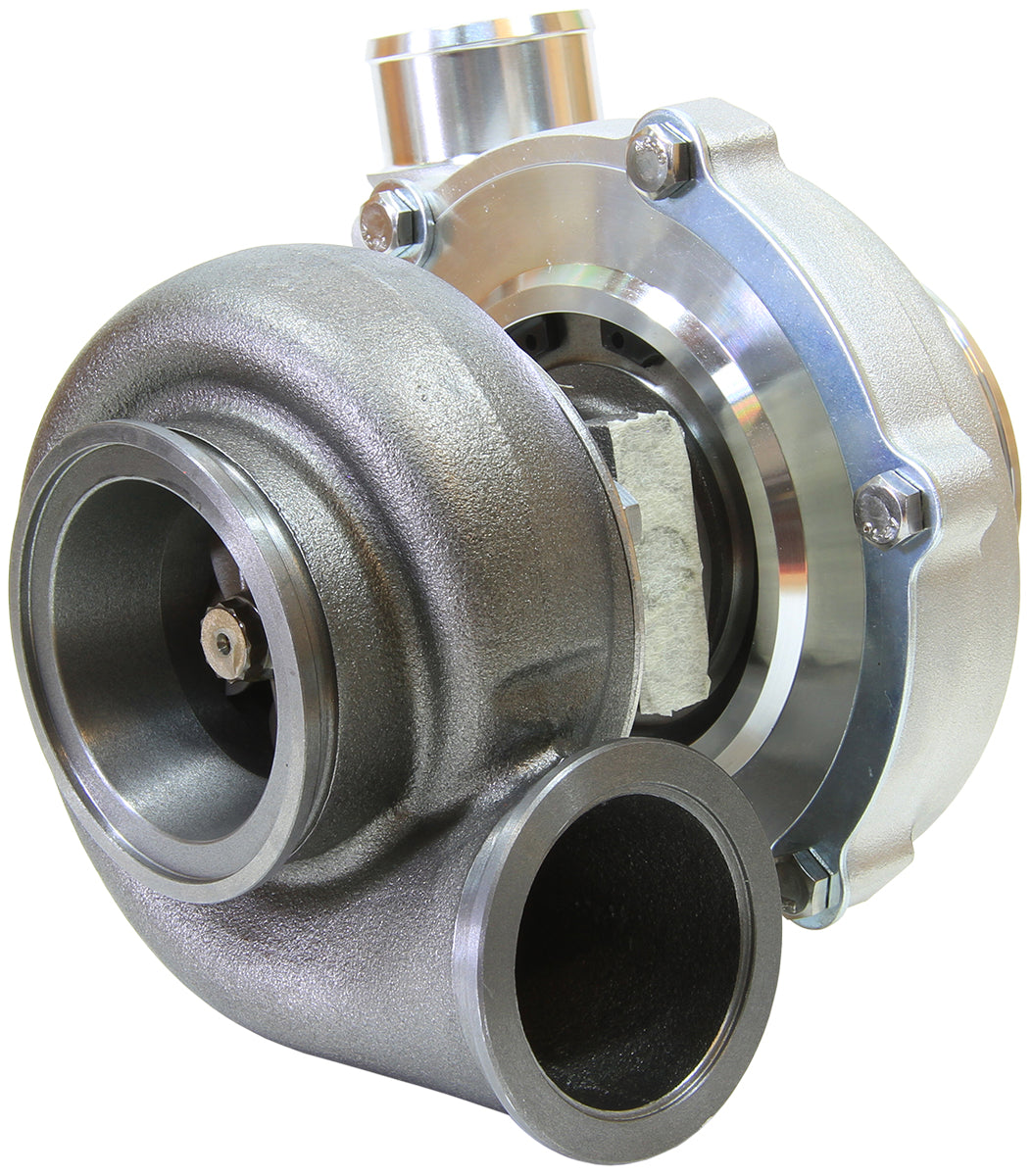 BOOSTED 5855 .83 Reverse Rotation Turbocharger 750HP, Natural Cast Finish   External Wastegate, V-Band Inlet & Exhaust Flanges