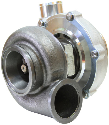 BOOSTED 5855 .83 Reverse Rotation Turbocharger 750HP, Natural Cast Finish   External Wastegate, V-Band Inlet & Exhaust Flanges