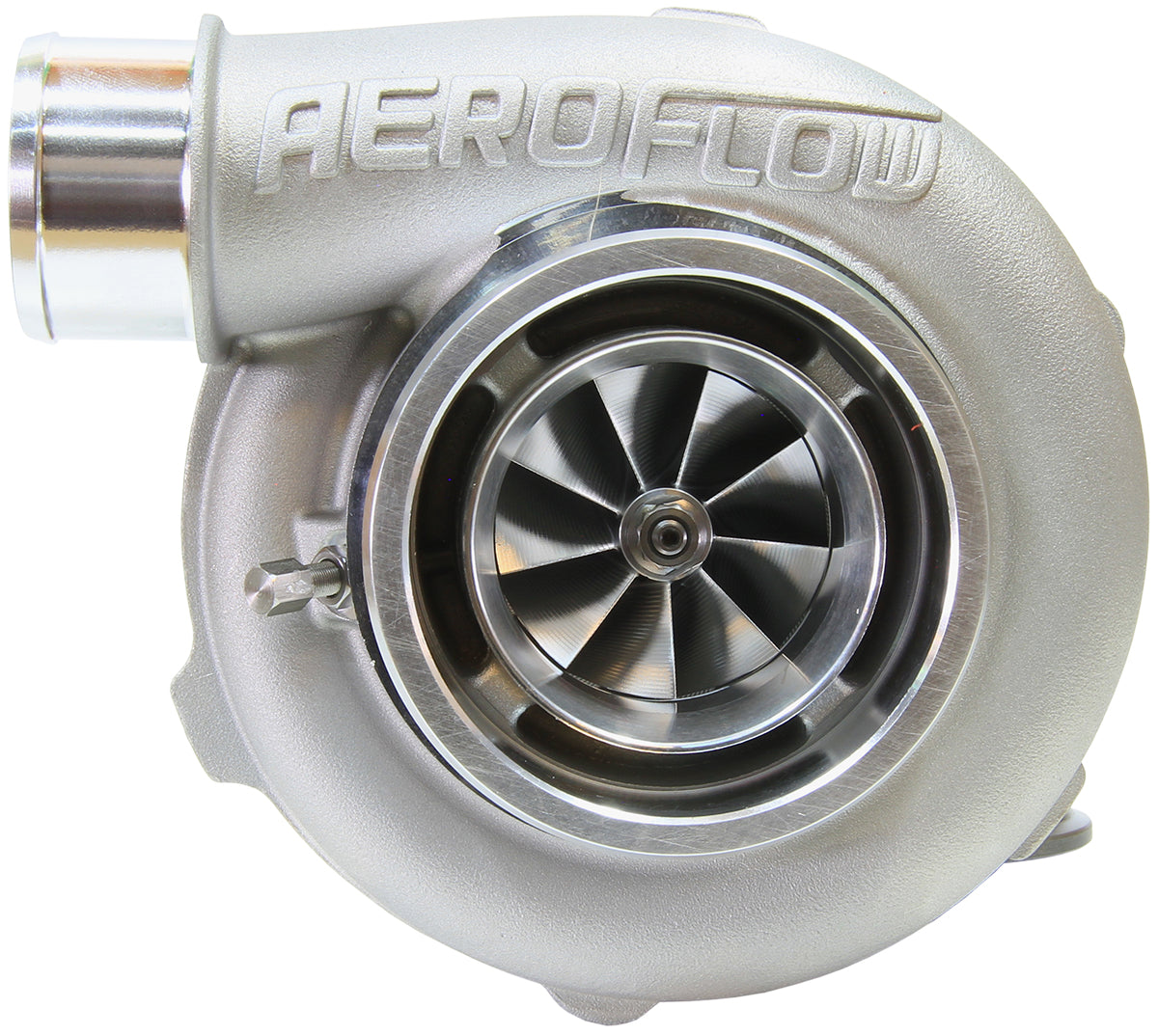 BOOSTED 5855 1.01 Reverse Rotation Turbocharger 750HP, Natural Cast Finish   External Wastegate, V-Band Inlet & Exhaust Flanges