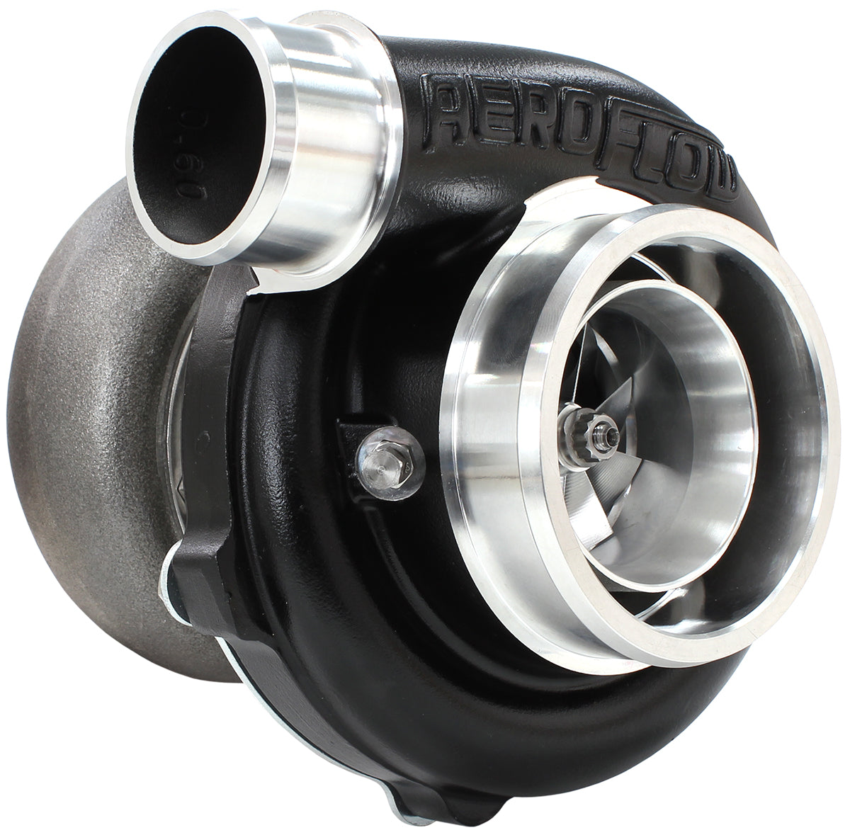 BOOSTED 5855 1.01 Reverse Rotation Turbocharger 750HP, Hi Temp Black Finish   External Wastegate, V-Band Inlet & Exhaust Flanges