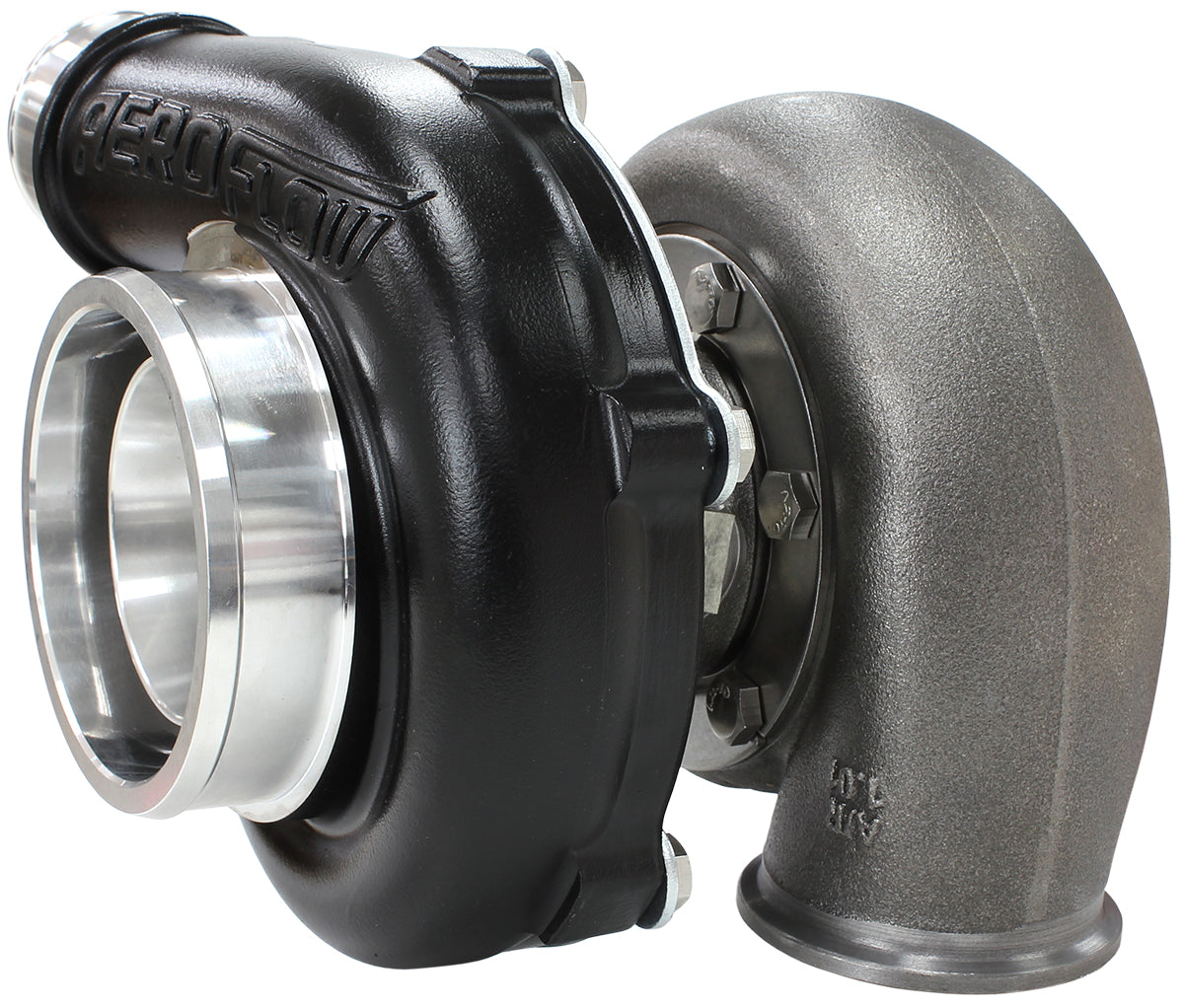 BOOSTED 5855 1.01 Reverse Rotation Turbocharger 750HP, Hi Temp Black Finish   External Wastegate, V-Band Inlet & Exhaust Flanges