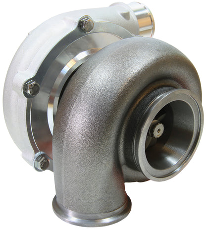 BOOSTED 5855 1.01 Reverse Rotation Turbocharger 750HP, Natural Cast Finish   External Wastegate, V-Band Inlet & Exhaust Flanges