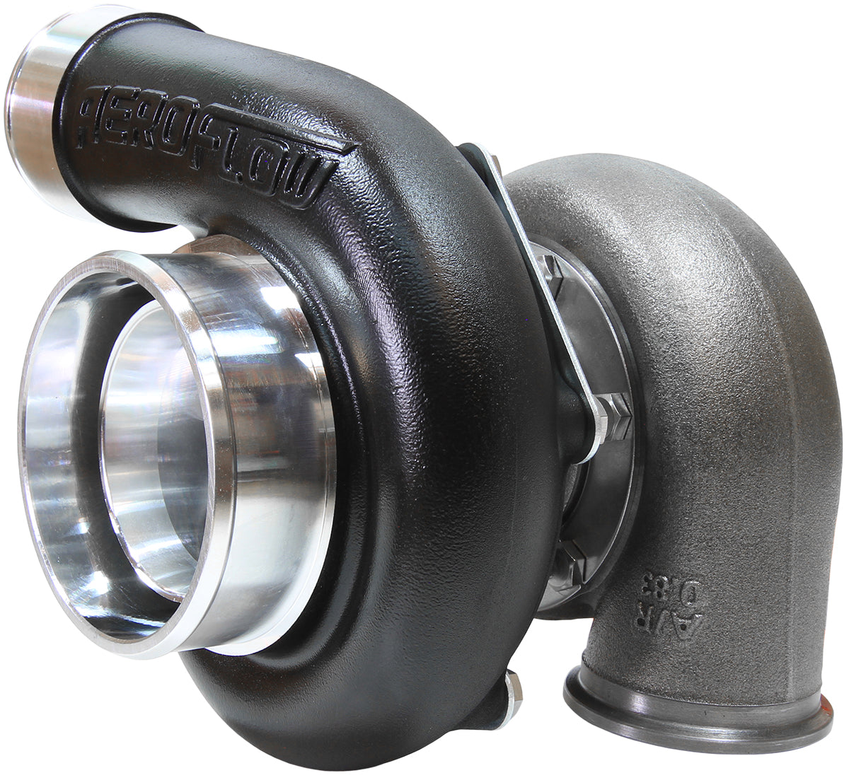BOOSTED 6662 .83 Reverse Rotation Turbocharger 900HP, Hi Temp Black Finish   External Wastegate, V-Band Inlet & Exhaust Flanges