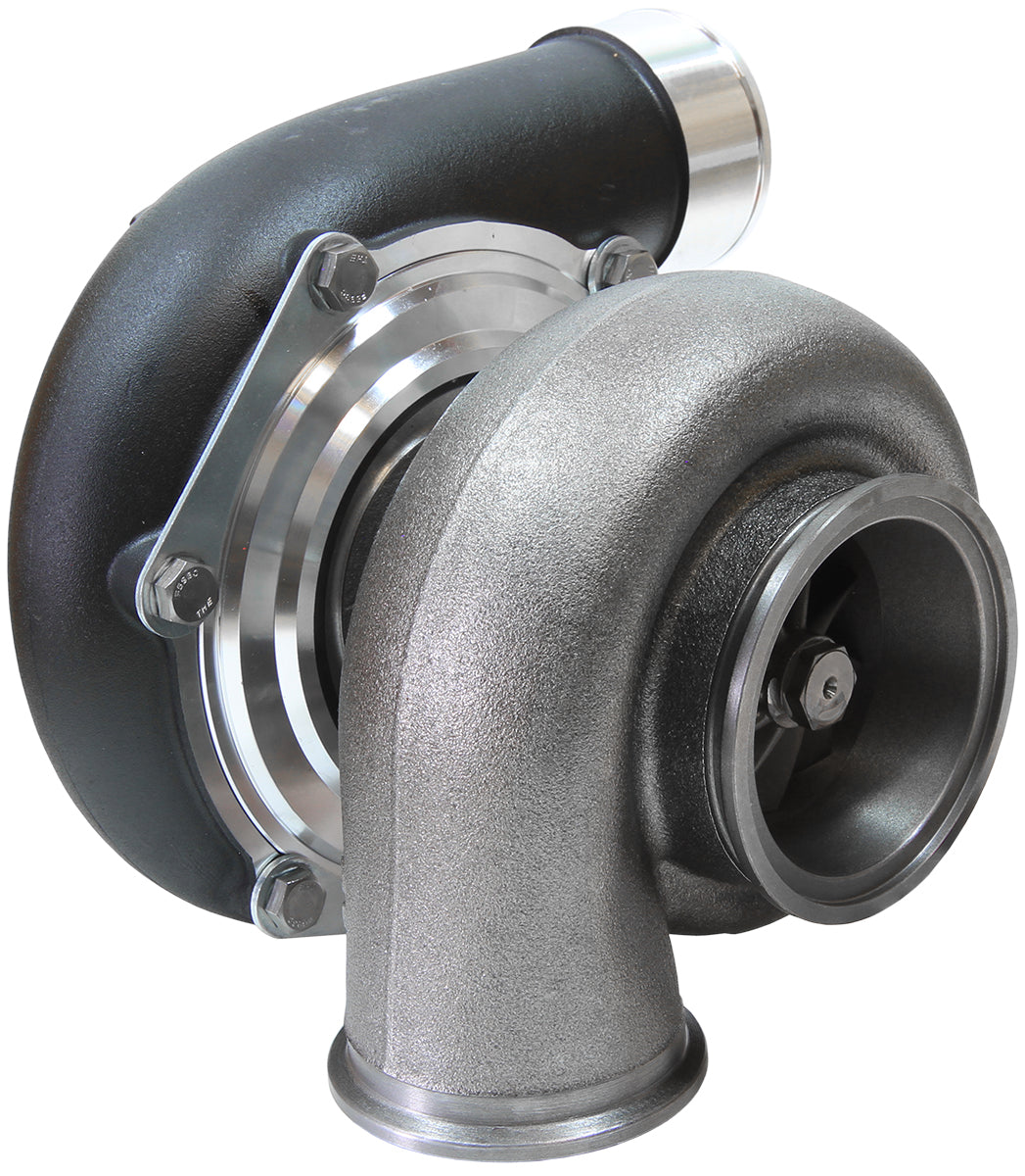 BOOSTED 6662 .83 Reverse Rotation Turbocharger 900HP, Hi Temp Black Finish   External Wastegate, V-Band Inlet & Exhaust Flanges