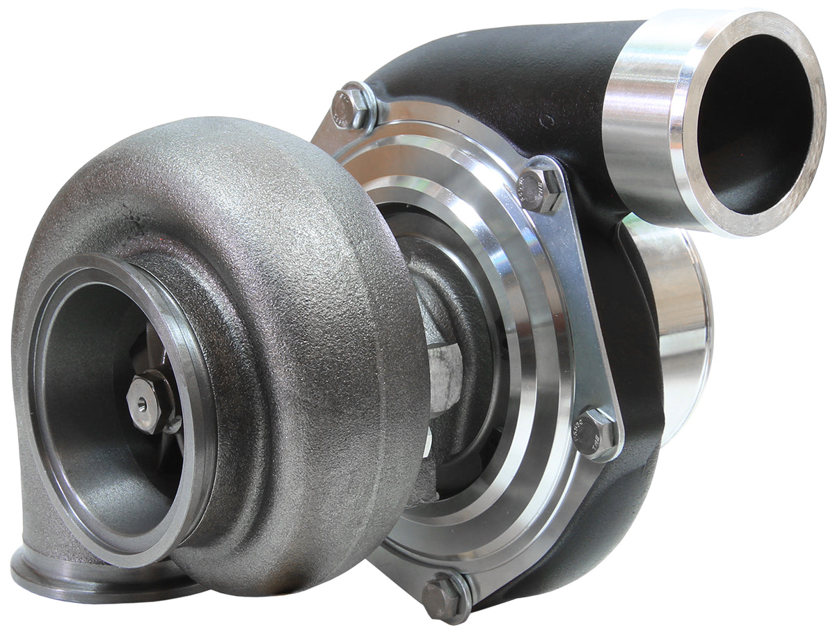 BOOSTED 6662 .83 Reverse Rotation Turbocharger 900HP, Hi Temp Black Finish   External Wastegate, V-Band Inlet & Exhaust Flanges