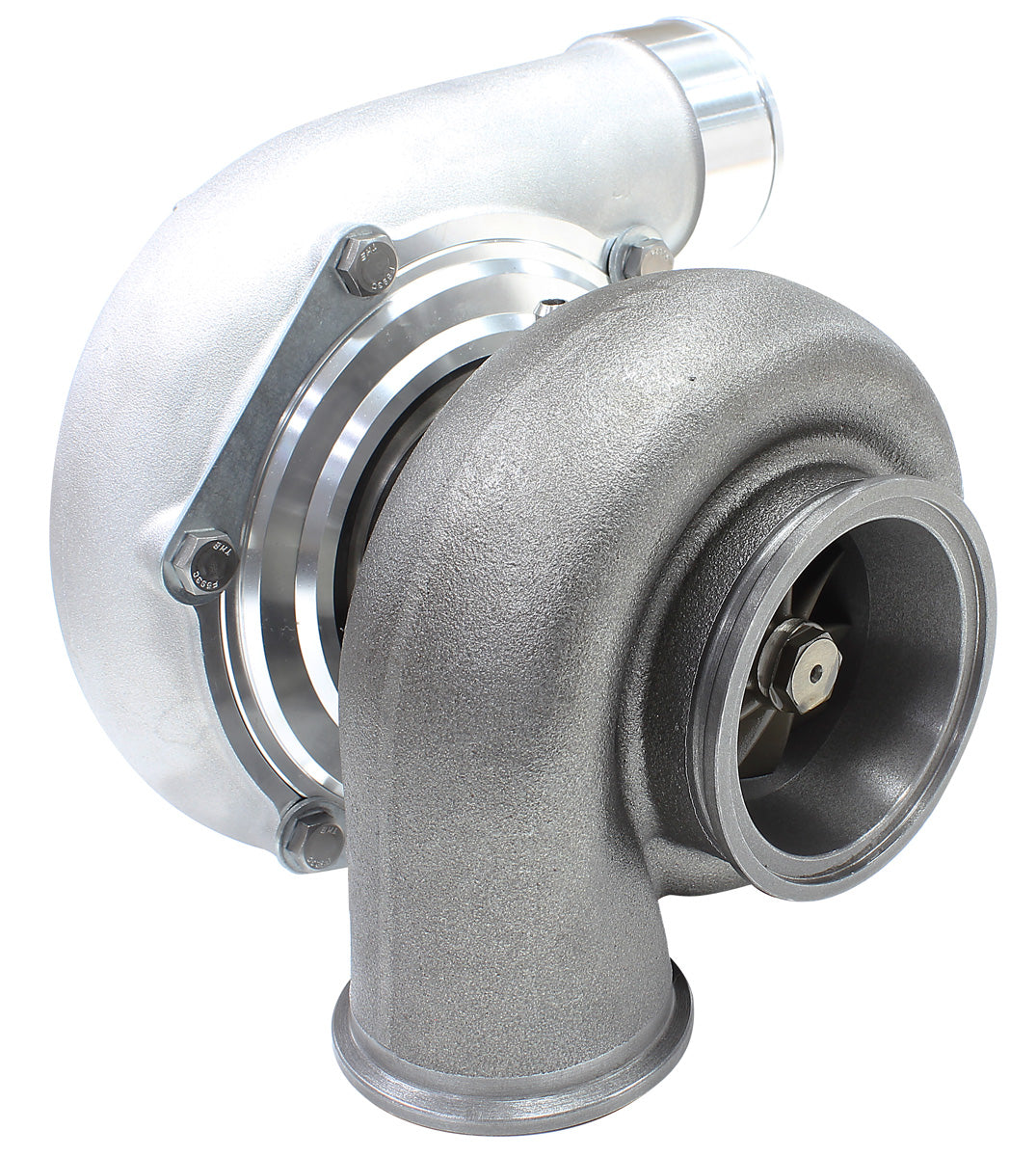 BOOSTED 6662 .83 Reverse Rotation Turbocharger 900HP, Natural Cast Finish   External Wastegate, V-Band Inlet & Exhaust Flanges