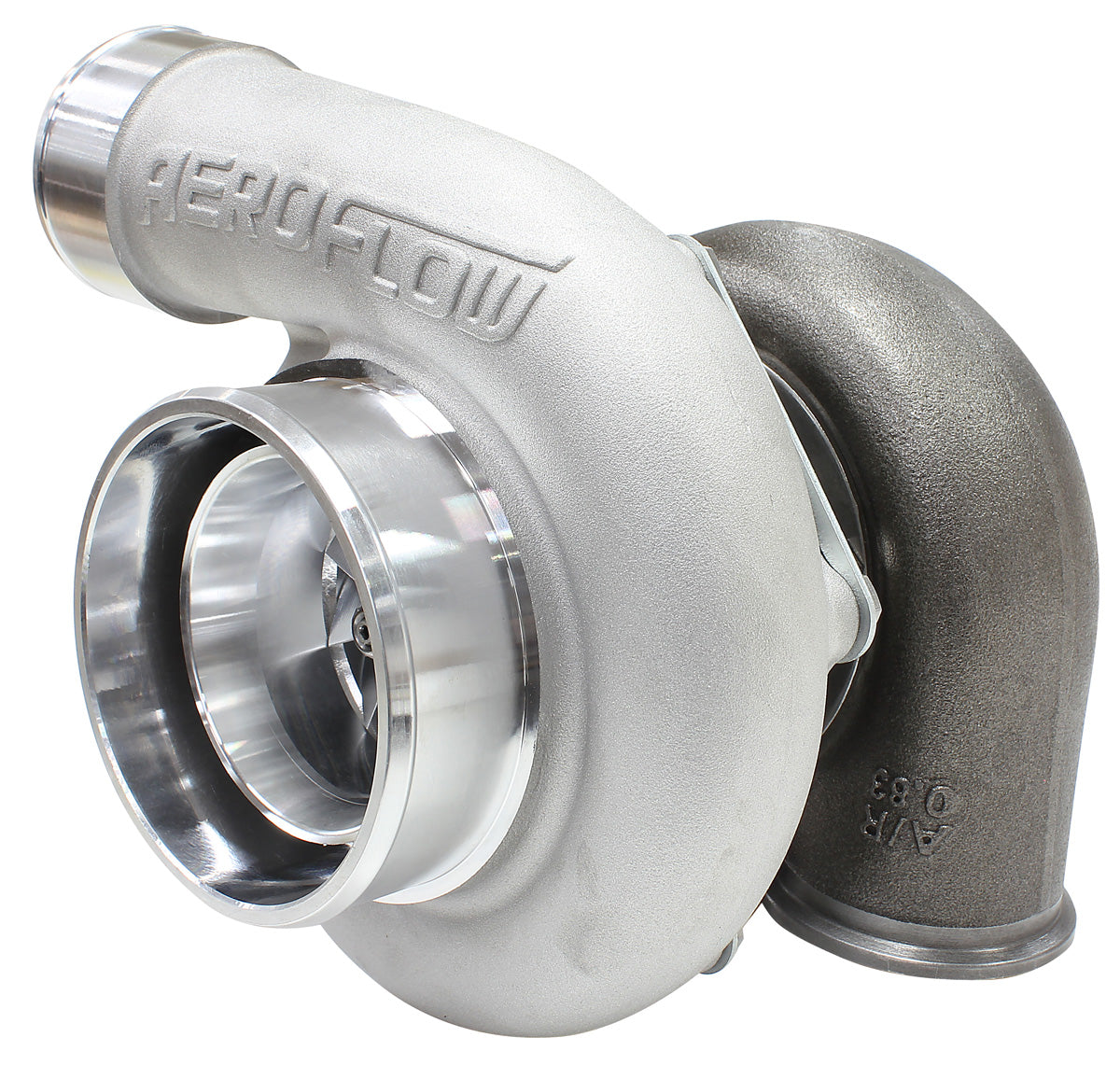BOOSTED 6662 .83 Reverse Rotation Turbocharger 900HP, Natural Cast Finish   External Wastegate, V-Band Inlet & Exhaust Flanges