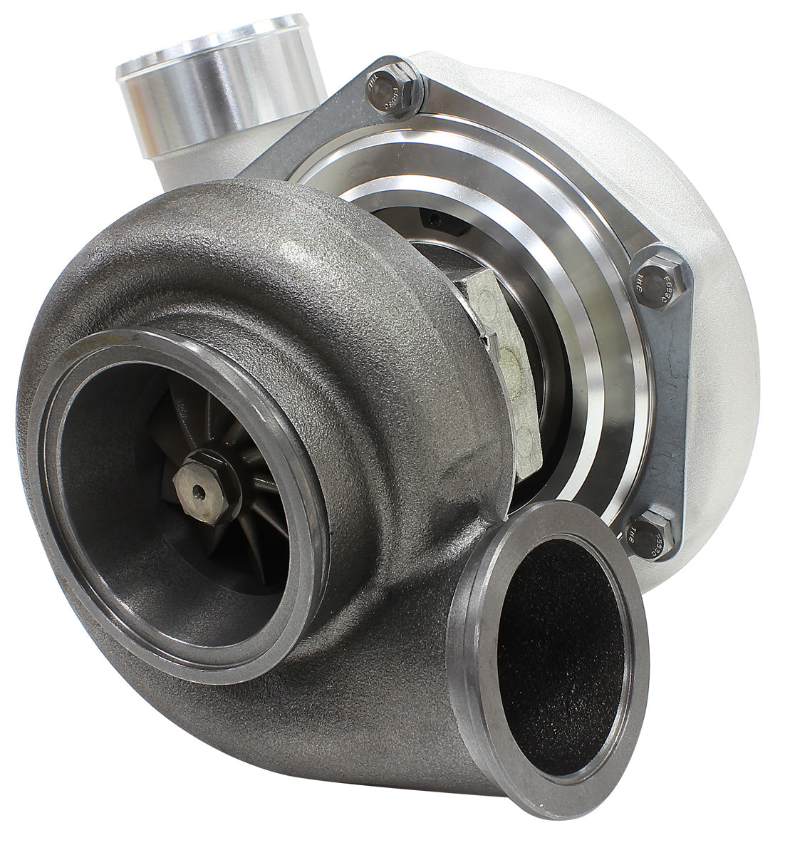 BOOSTED 6662 .83 Reverse Rotation Turbocharger 900HP, Natural Cast Finish   External Wastegate, V-Band Inlet & Exhaust Flanges