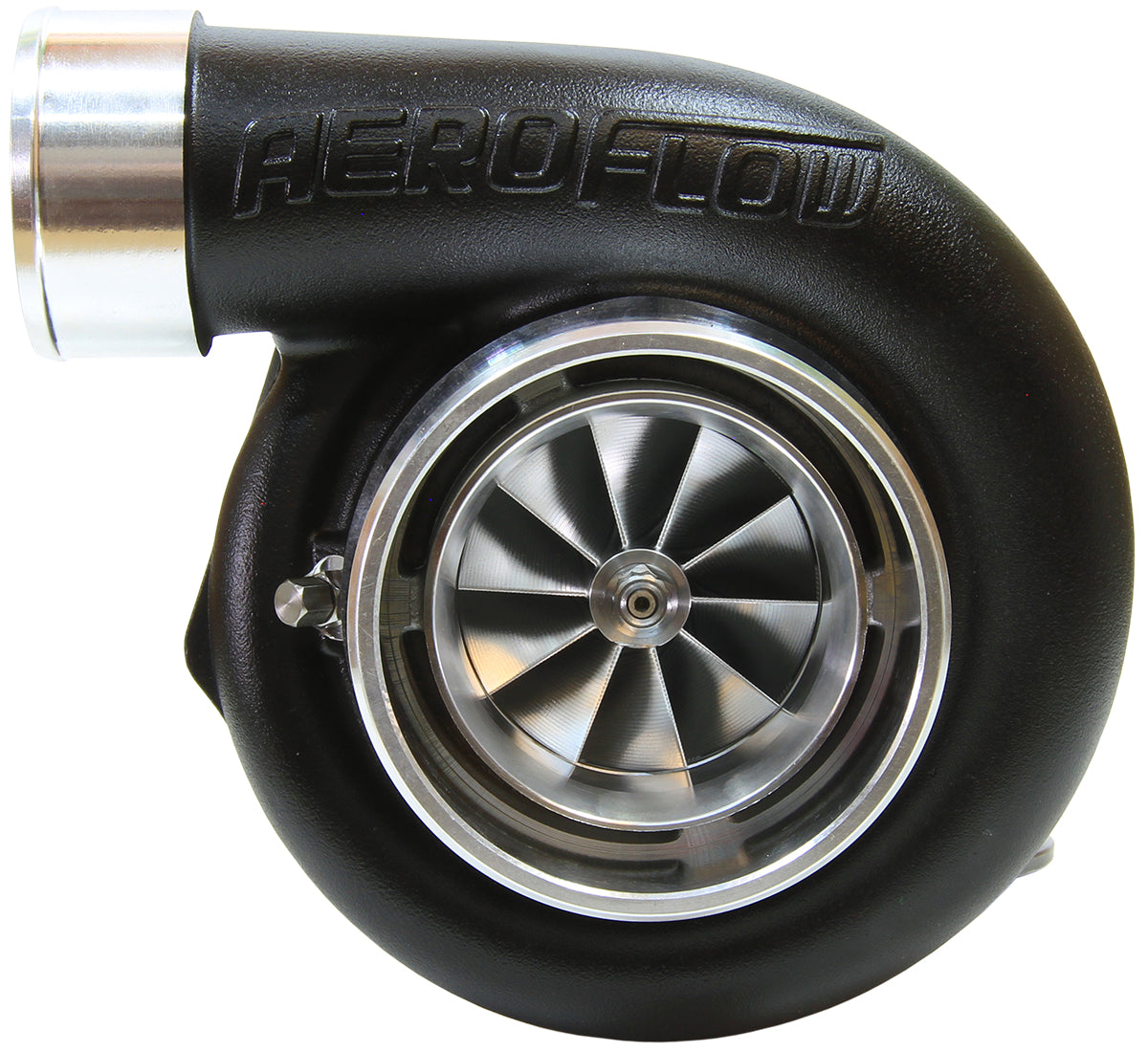 BOOSTED 6762 .83 Reverse Rotation Turbocharger 950HP, Hi Temp Black Finish   External Wastegate, V-Band Inlet & Exhaust Flanges