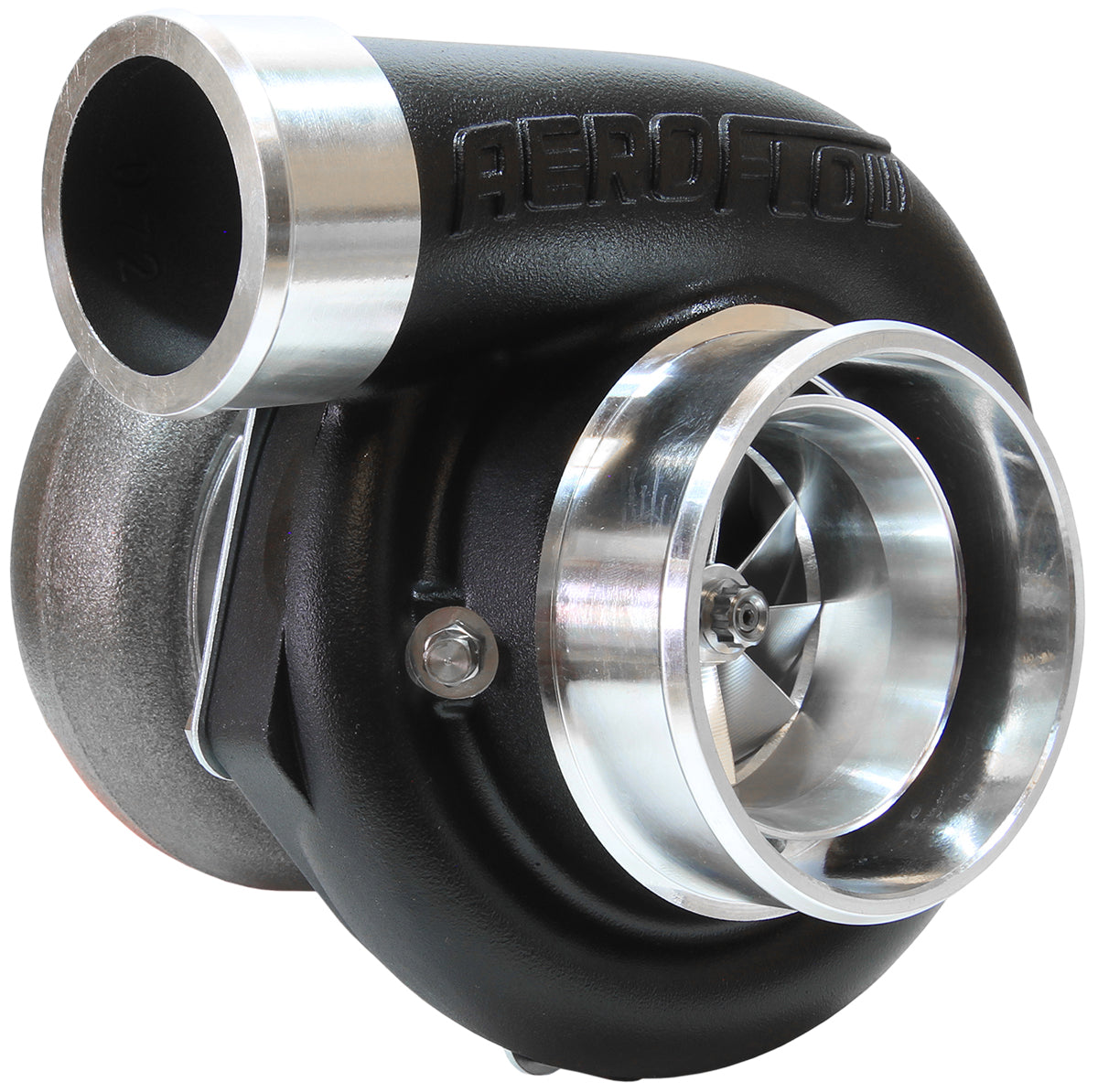 BOOSTED 6762 .83 Reverse Rotation Turbocharger 950HP, Hi Temp Black Finish   External Wastegate, V-Band Inlet & Exhaust Flanges