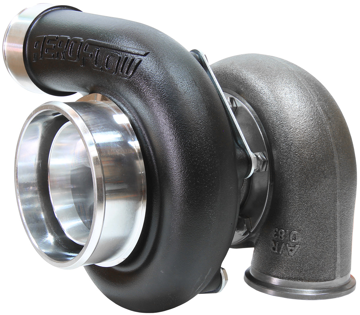 BOOSTED 6762 .83 Reverse Rotation Turbocharger 950HP, Hi Temp Black Finish   External Wastegate, V-Band Inlet & Exhaust Flanges
