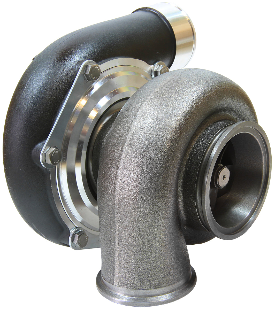 BOOSTED 6762 .83 Reverse Rotation Turbocharger 950HP, Hi Temp Black Finish   External Wastegate, V-Band Inlet & Exhaust Flanges