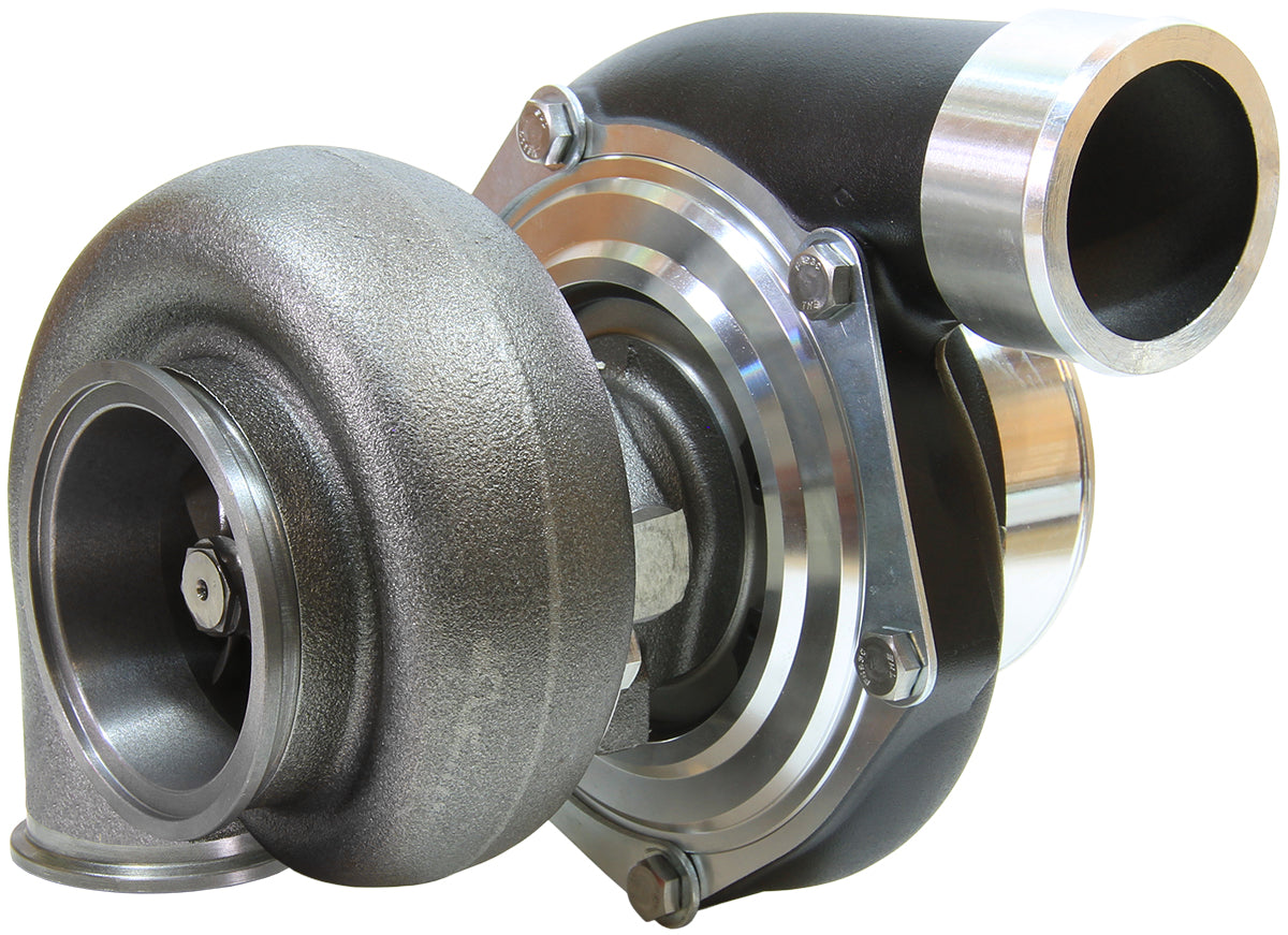 BOOSTED 6762 .83 Reverse Rotation Turbocharger 950HP, Hi Temp Black Finish   External Wastegate, V-Band Inlet & Exhaust Flanges