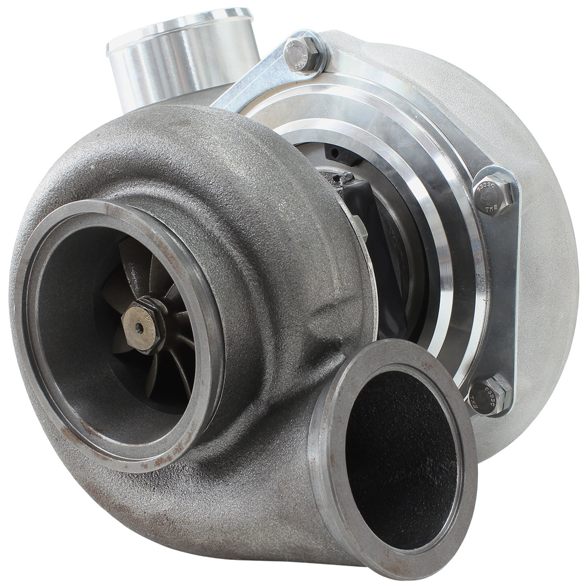 BOOSTED 6762 .83 Reverse Rotation Turbocharger 950HP, Natural Cast Finish   External Wastegate, V-Band Inlet & Exhaust Flanges