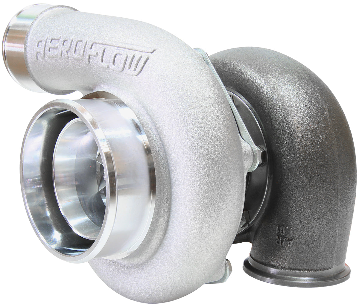 BOOSTED 6762 1.01 Reverse Rotation Turbocharger 950HP, Natural Cast Finish   External Wastegate, V-Band Inlet & Exhaust Flanges