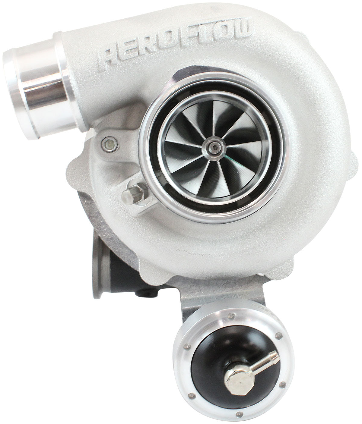 BOOSTED B5455.92 Reverse Rotation Turbocharger 660HP, Natural Cast Finish   Internal Wastegate, V-Band Inlet & Exhaust Flanges
