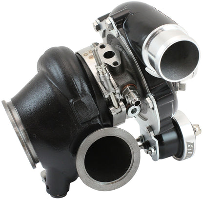 BOOSTED B5455.92 Reverse Rotation Turbocharger 660HP, Hi Temp Black Finish   Internal Wastegate, V-Band Inlet & Exhaust Flanges