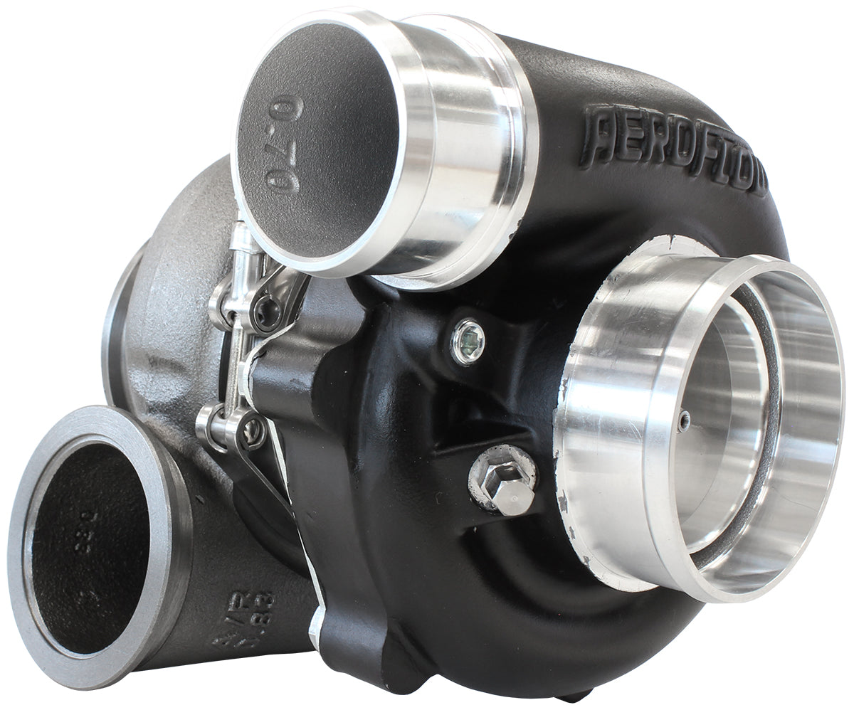 BOOSTED B5455 .83 Reverse Rotation Turbocharger 660HP, Hi Temp Black Finish   External Wastegate, V-Band Inlet & Exhaust Flanges