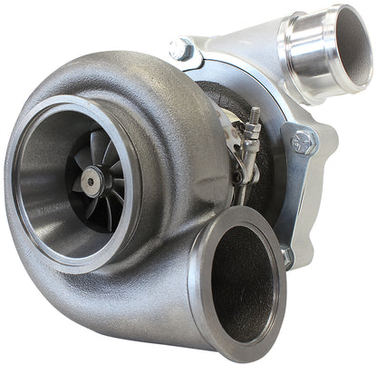BOOSTED B5455 .83 Reverse Rotation Turbocharger 660HP, Natural Cast Finish   External Wastegate, V-Band Inlet & Exhaust Flanges